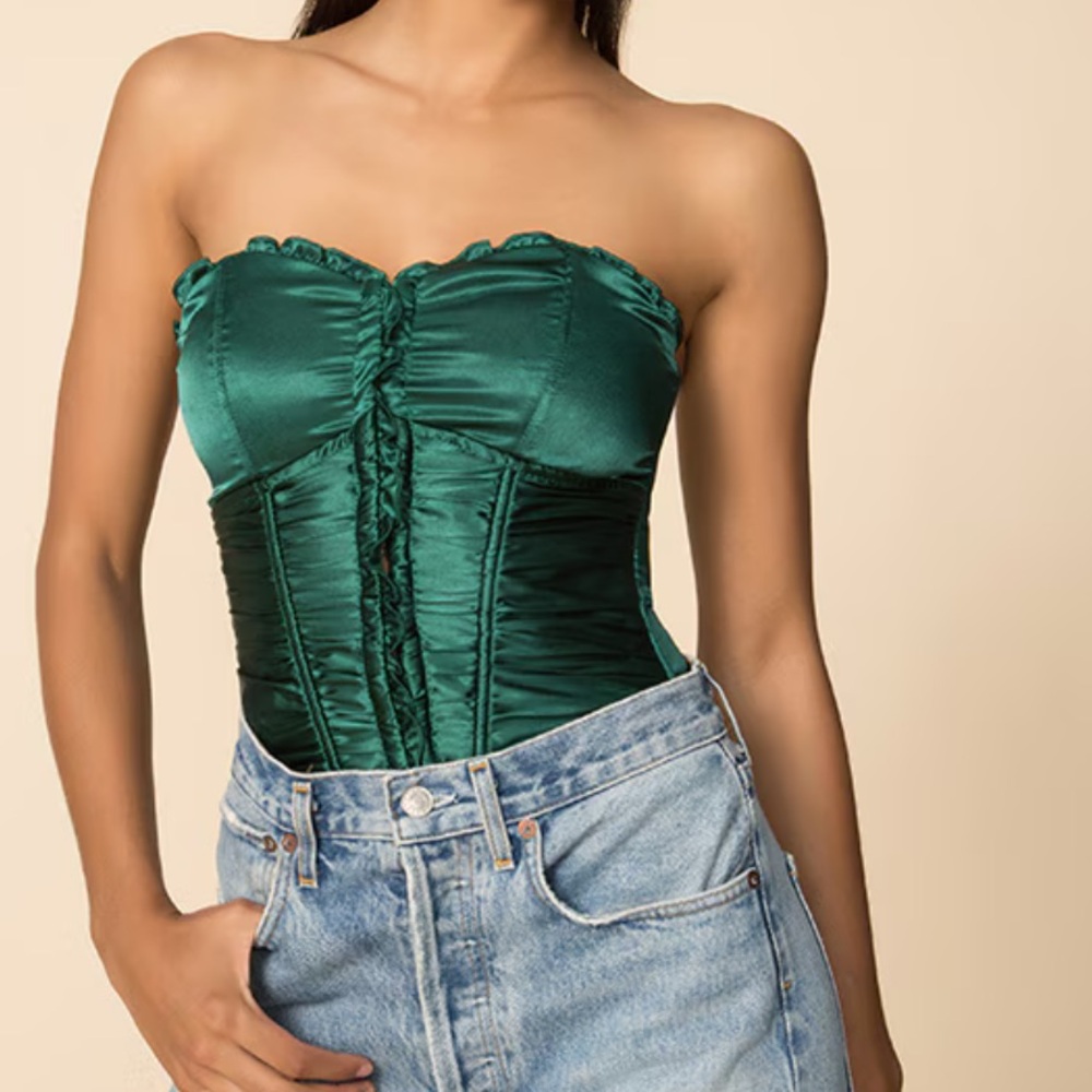 Superdown Green Strapless Corset Top